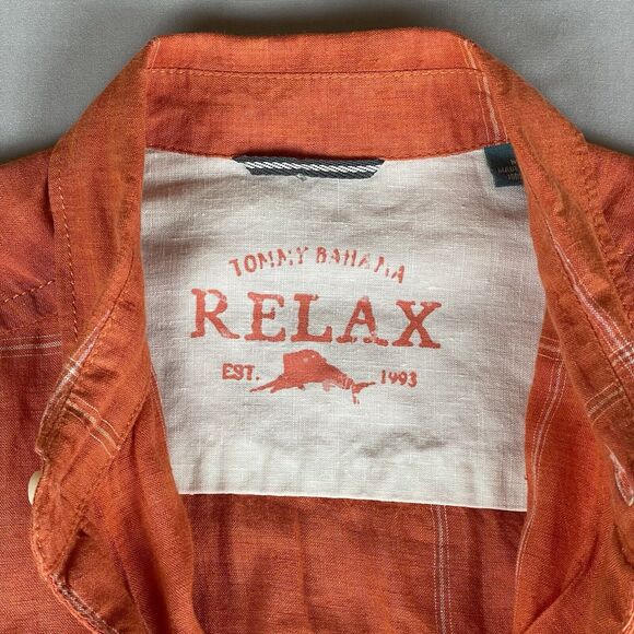 Tommy Bahama Relax Linen Button Up Shirt Men's Medium Orange Check Island Preppy - Picture 5 of 16